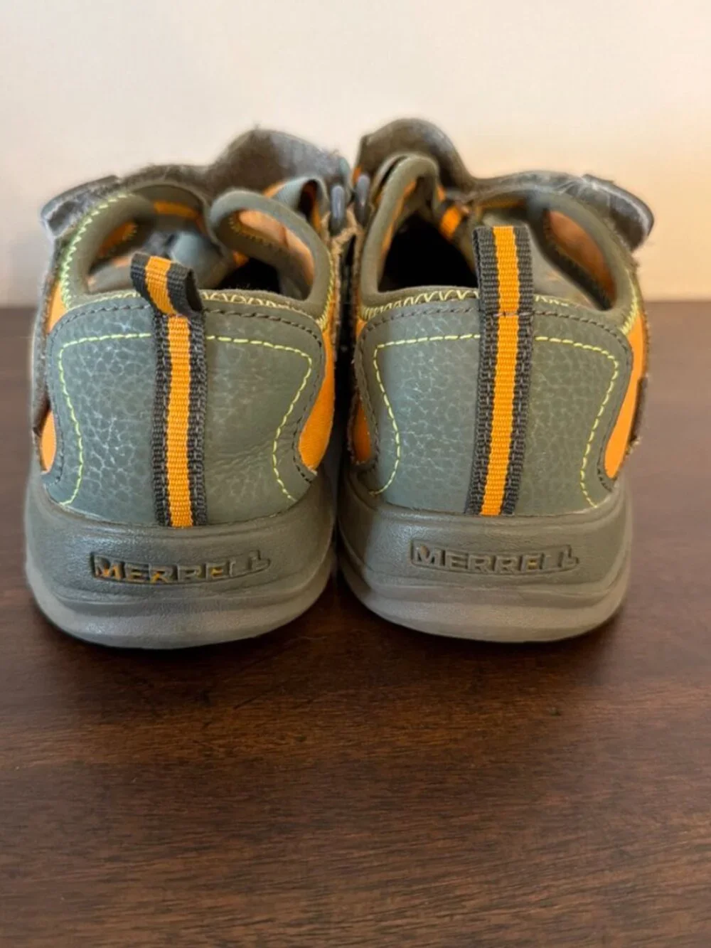 Merrell Boys Unisex Sandals Adventure Shoe Size 4W Green Orange Hydro Hiker